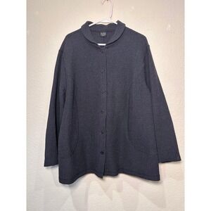 Eileen Fisher Navy Textured Button-Front Light Jacket